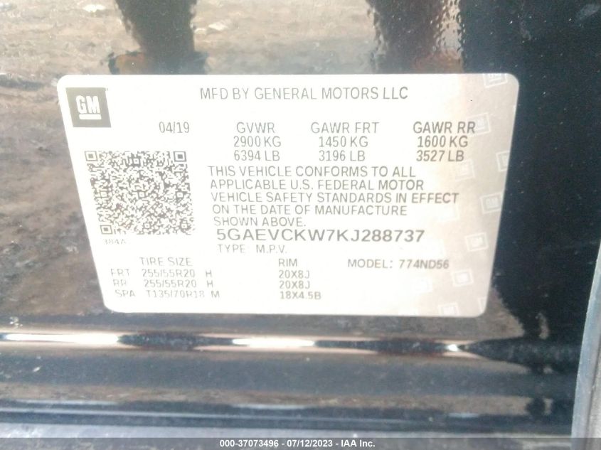 2019 BUICK ENCLAVE AVENIR - 5GAEVCKW7KJ288737
