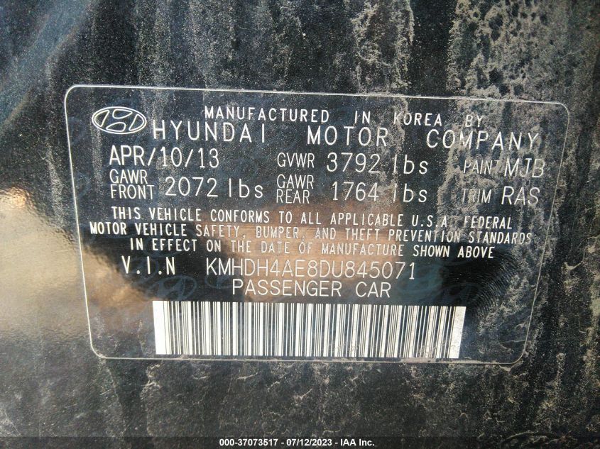 2013 HYUNDAI ELANTRA GLS - KMHDH4AE8DU845071