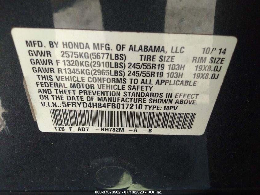 2015 ACURA MDX ADVANCE/ENTERTAINMENT PKG - 5FRYD4H84FB017210