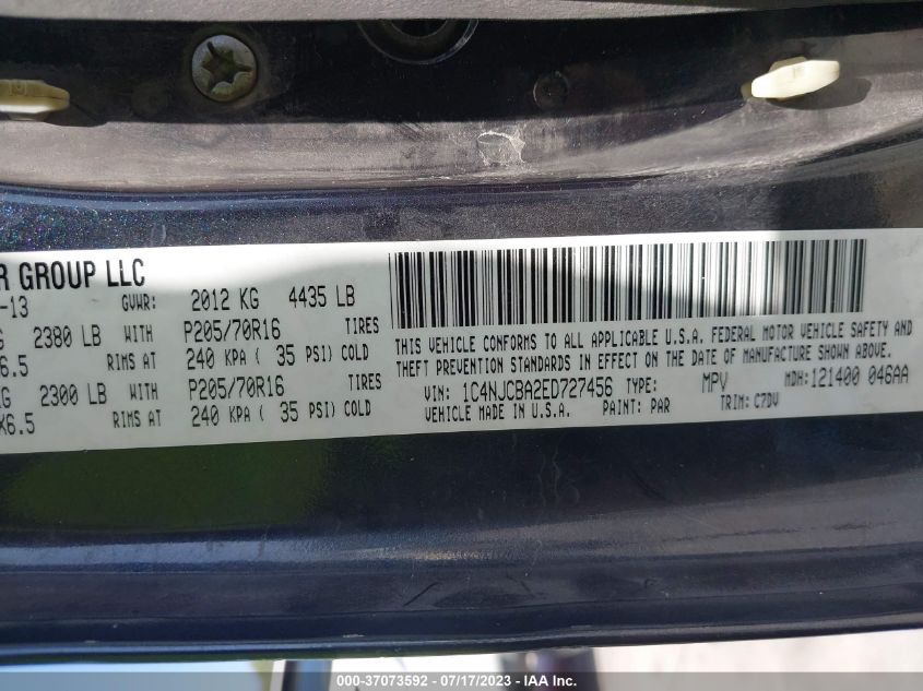 2014 JEEP COMPASS SPORT - 1C4NJCBA2ED727456