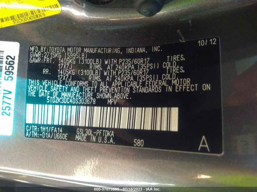 2013 TOYOTA SIENNA L - 5TDZK3DC4DS303678
