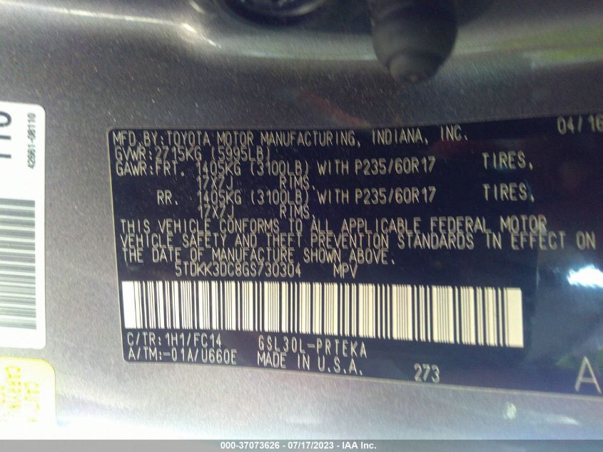 2016 TOYOTA SIENNA LE - 5TDKK3DC8GS730304