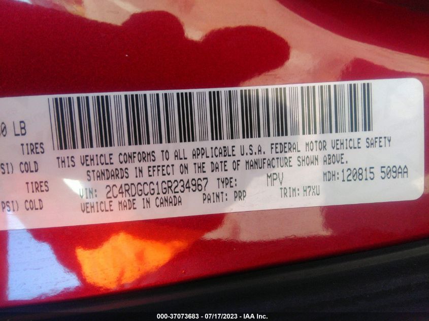 2016 DODGE GRAND CARAVAN SXT - 2C4RDGCG1GR234967