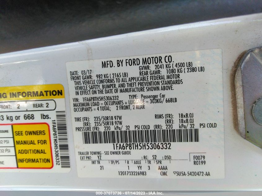 2017 FORD MUSTANG - 1FA6P8TH5H5306332