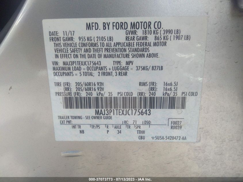 2018 FORD ECOSPORT SE - MAJ3P1TEXJC175643