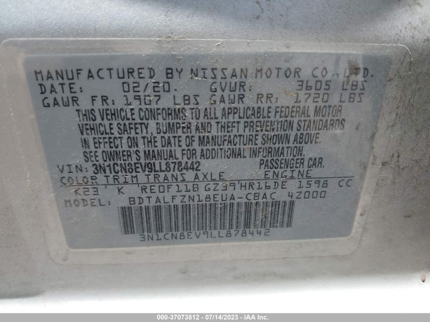 2020 NISSAN VERSA SV - 3N1CN8EV9LL878442