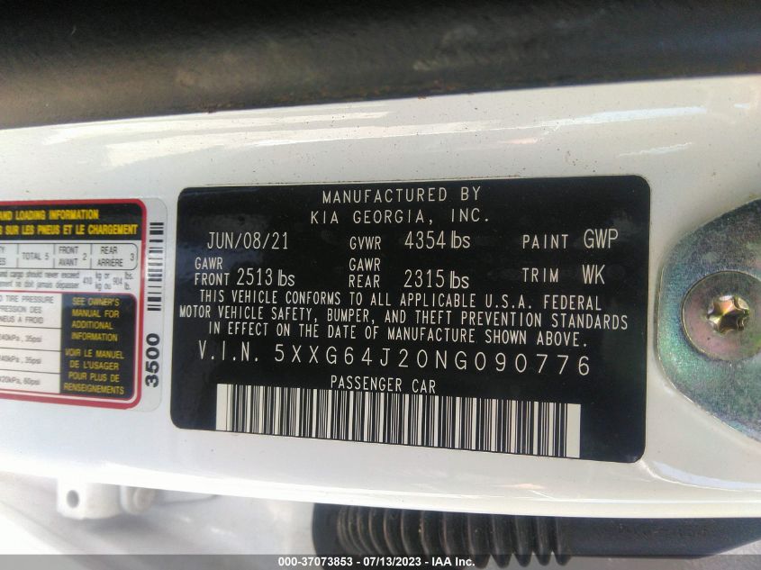 2022 KIA K5 GT-LINE - 5XXG64J20NG090776