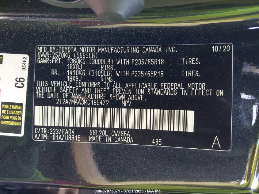 2021 LEXUS RX RX 350 - 2T2AZMAA3MC186472