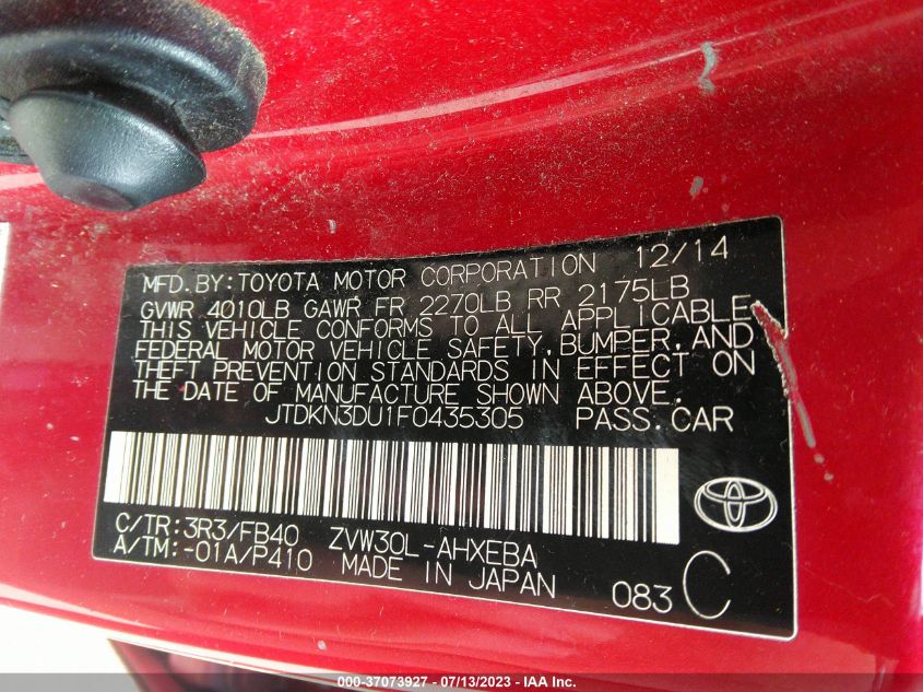 2015 TOYOTA PRIUS FOUR - JTDKN3DU1F0435305
