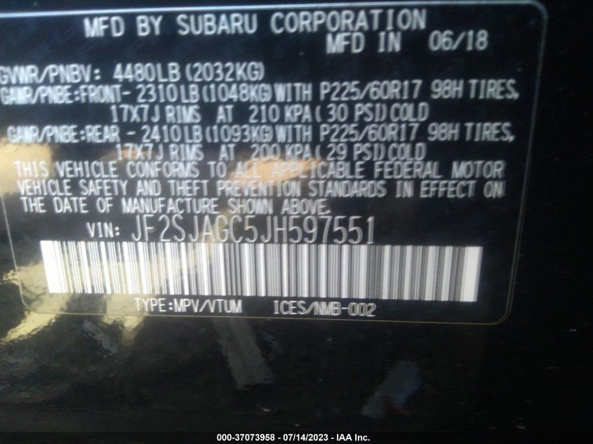 2018 SUBARU FORESTER PREMIUM - JF2SJAGC5JH597551