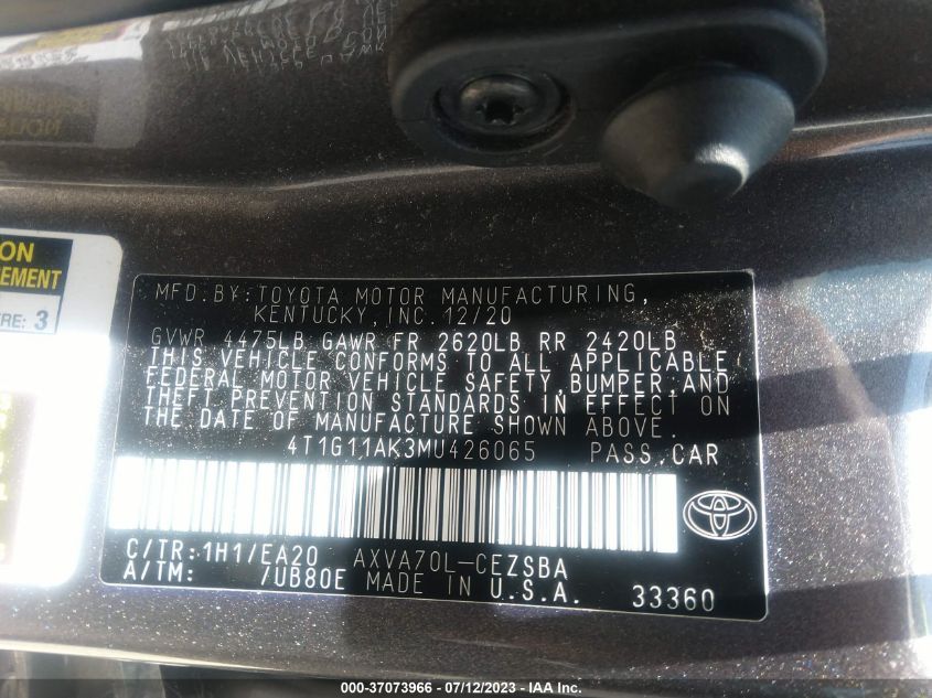 2021 TOYOTA CAMRY SE - 4T1G11AK3MU426065
