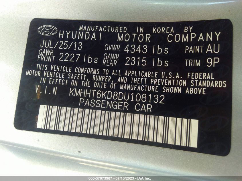 2013 HYUNDAI GENESIS COUPE 2.0T PREMIUM KMHHT6KD8DU108132