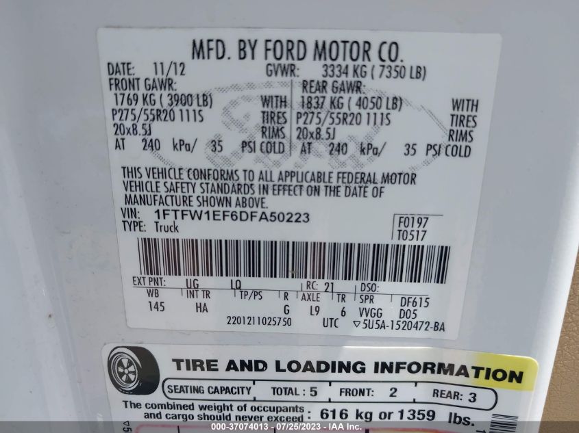 2013 FORD F-150 XL/XLT/FX4/LARIAT - 1FTFW1EF6DFA50223