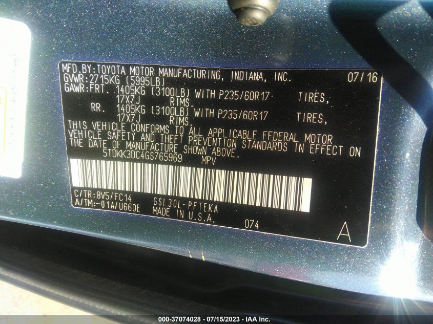 5TDKK3DC4GS765969 2016 TOYOTA SIENNA, photo no. 9