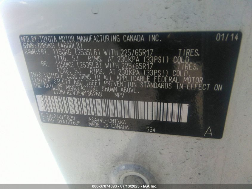 2014 TOYOTA RAV4 LE - 2T3BFREV3EW136268