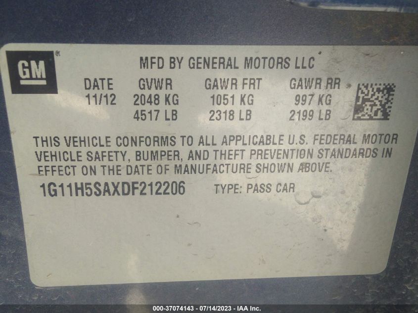 2013 CHEVROLET MALIBU LTZ - 1G11H5SAXDF212206