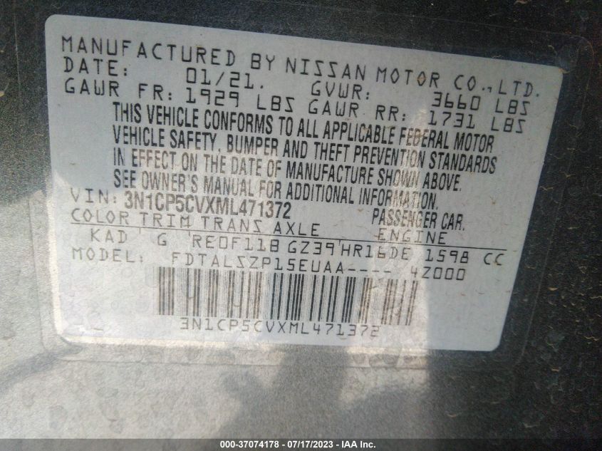 2021 NISSAN KICKS SV - 3N1CP5CVXML471372