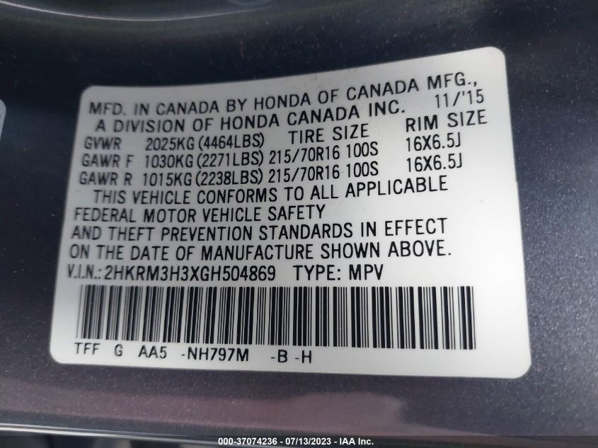 2016 HONDA CR-V LX - 2HKRM3H3XGH504869