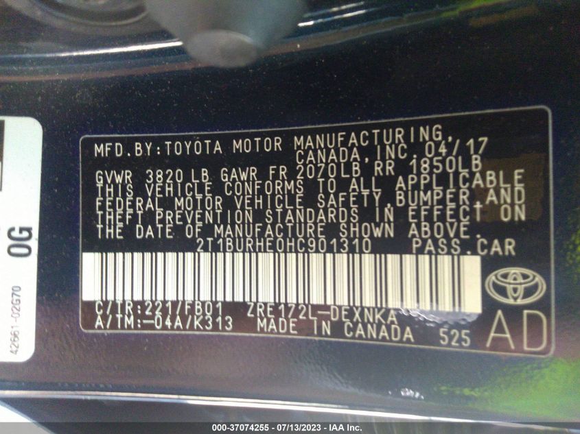 2017 TOYOTA COROLLA L/LE/XLE/SE - 2T1BURHE0HC901310