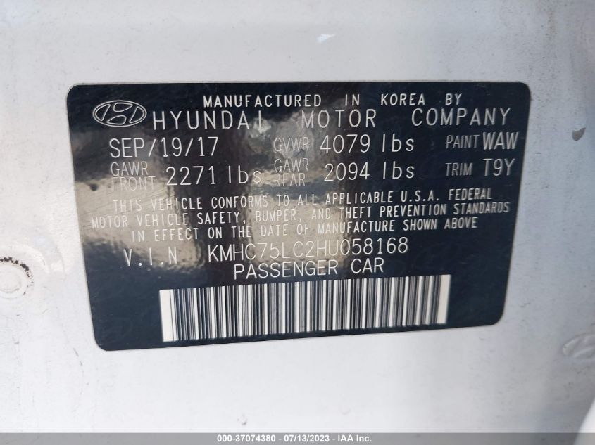 2017 HYUNDAI IONIQ HYBRID SEL - KMHC75LC2HU058168