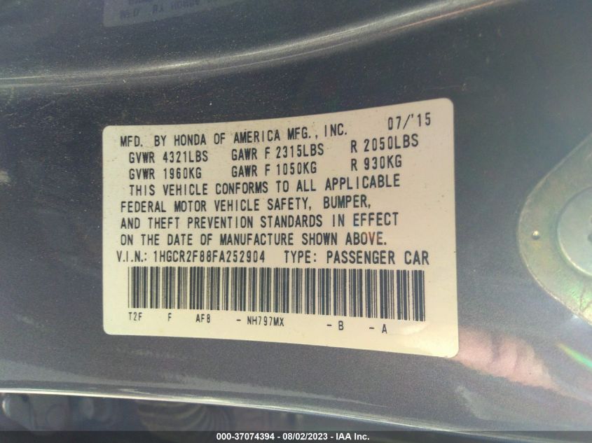 2015 HONDA ACCORD SEDAN EX-L - 1HGCR2F88FA252904