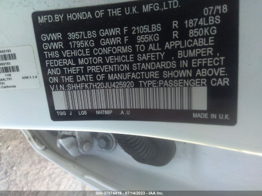 2019 HONDA CIVIC LX - SHHFK7H20KU425920