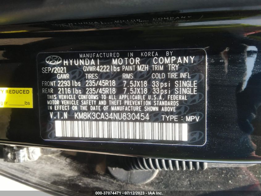 2022 HYUNDAI KONA N LINE - KM8K3CA34NU830454