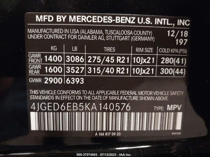 4JGED6EB5KA140576 Mercedes-Benz GLE AMG GLE 43 9