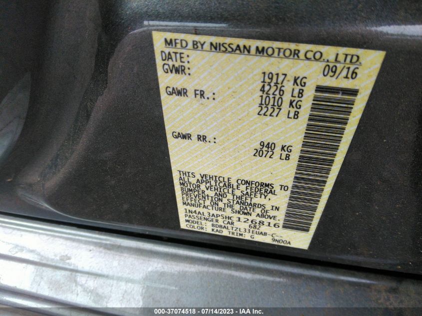 2017 NISSAN ALTIMA 2.5/S/SV/SL/SR - 1N4AL3AP5HC126816