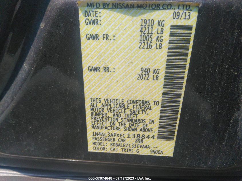 2014 NISSAN ALTIMA 2.5 S - 1N4AL3APXEC138844