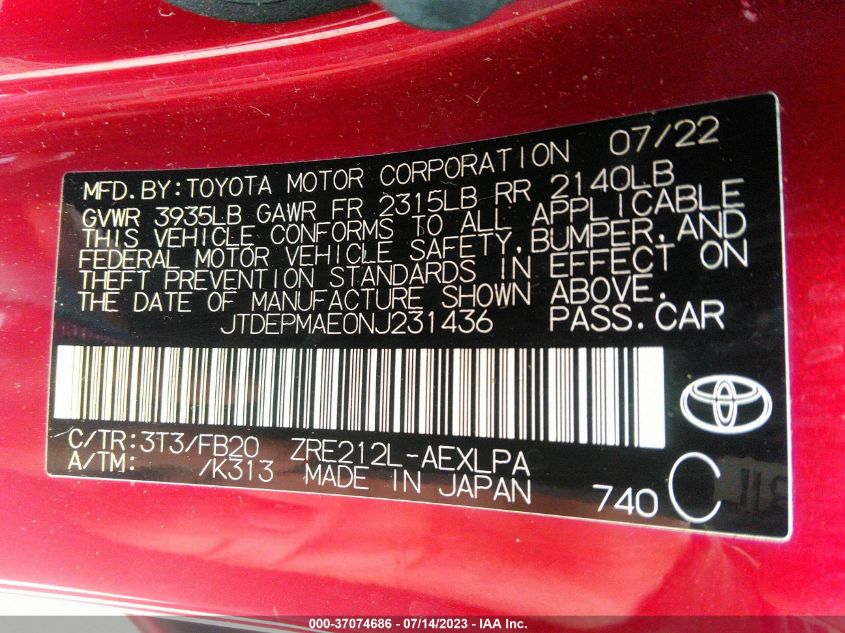 2022 TOYOTA COROLLA LE - JTDEPMAE0NJ231436
