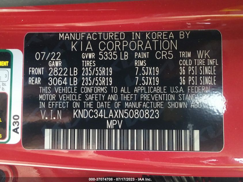 2022 KIA EV6 WIND KNDC34LAXN5080823