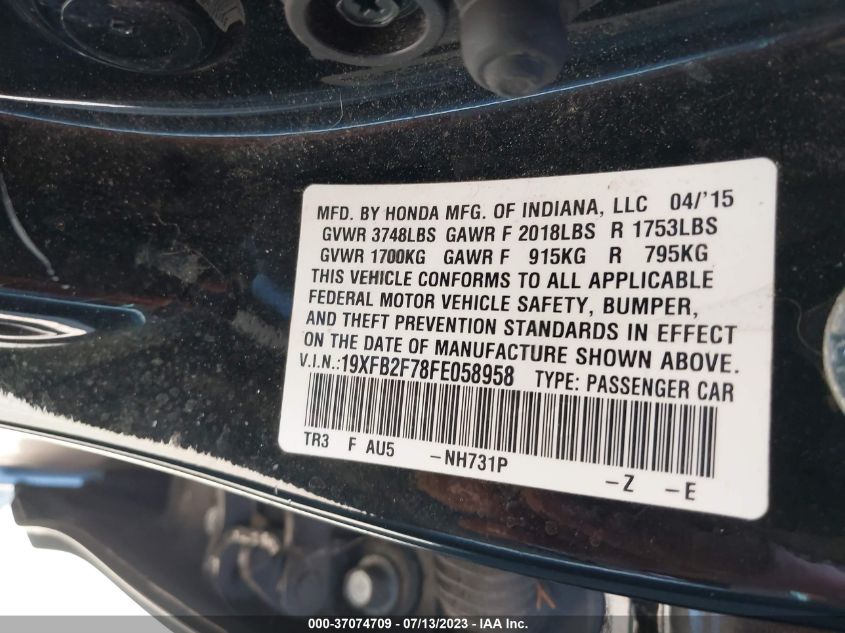 2015 HONDA CIVIC SEDAN SE - 19XFB2F78FE058958