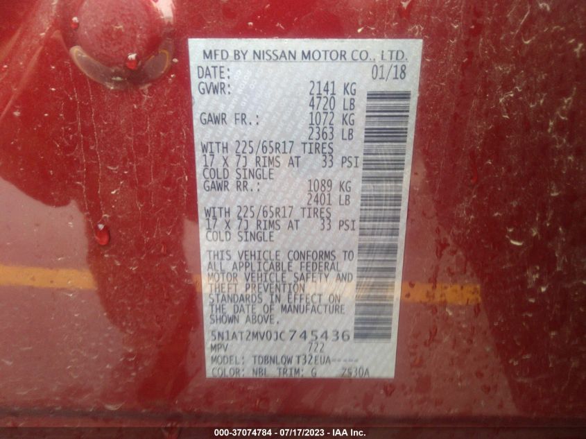 2018 NISSAN ROGUE SV - 5N1AT2MV0JC745436
