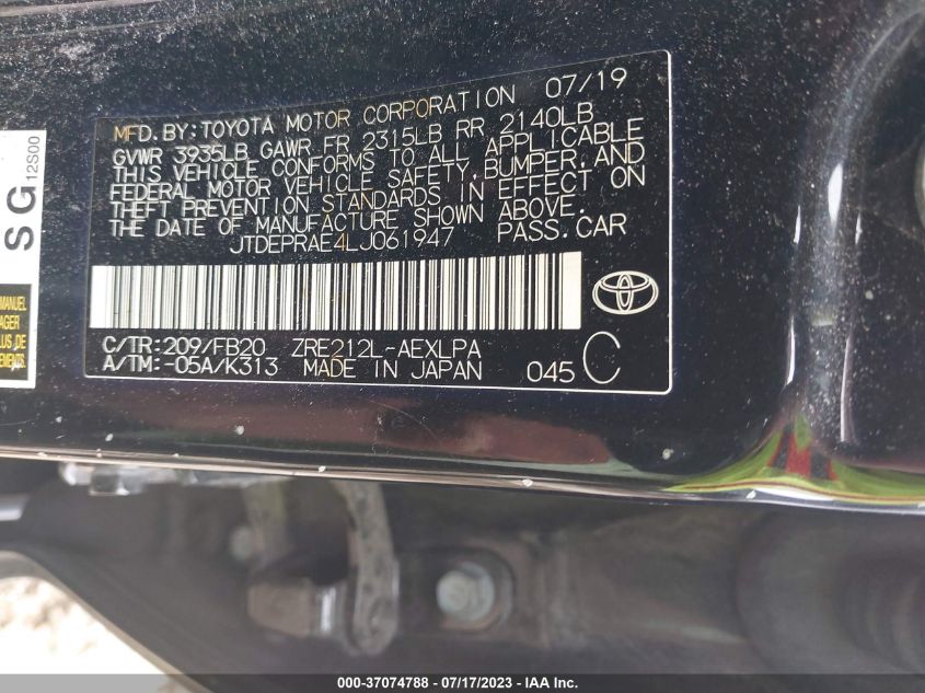 2020 TOYOTA COROLLA LE - JTDEPRAE4LJ061947