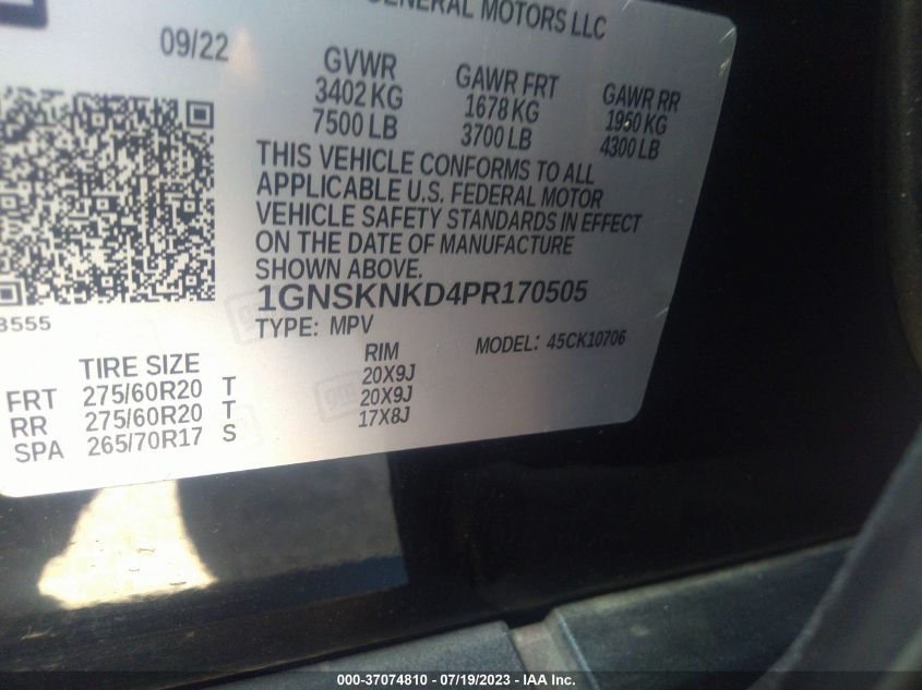 2023 CHEVROLET TAHOE K1500 LT - 1GNSKNKD4PR170505