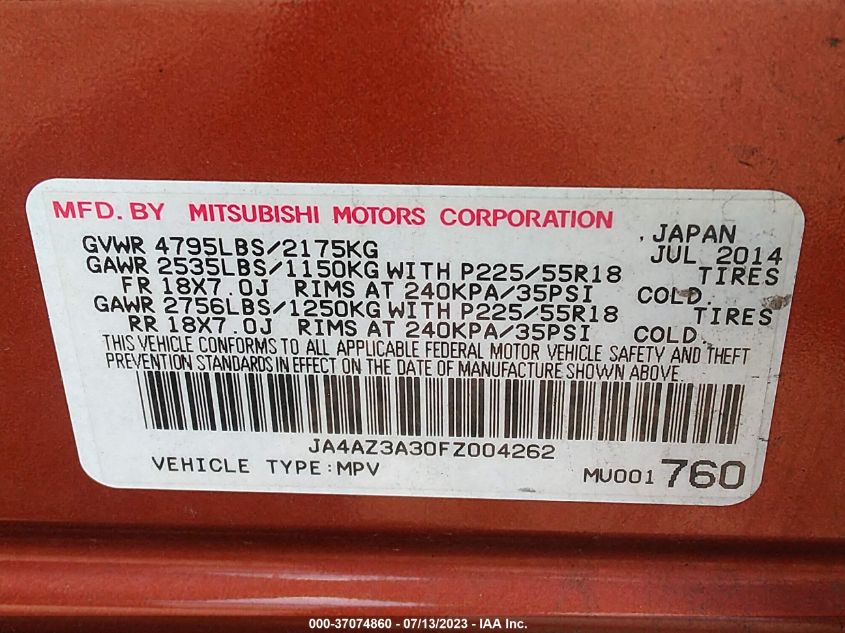2015 MITSUBISHI OUTLANDER SE - JA4AZ3A30FZ004262