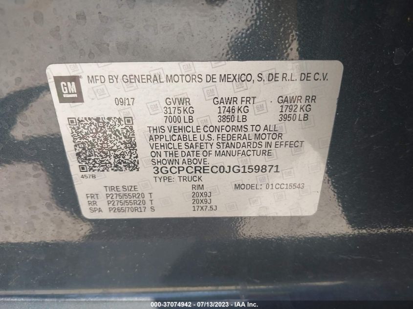 2018 CHEVROLET SILVERADO 1500 LT - 3GCPCREC0JG159871