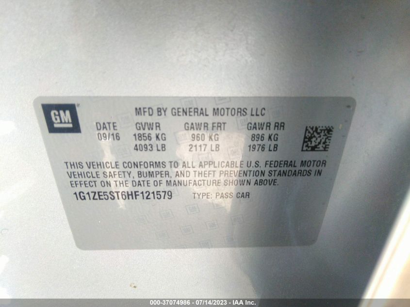 2017 CHEVROLET MALIBU LT - 1G1ZE5ST6HF121579
