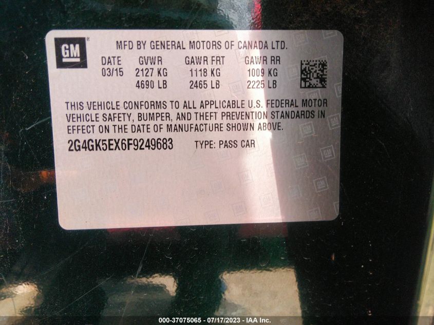 2015 BUICK REGAL - 2G4GK5EX6F9249683