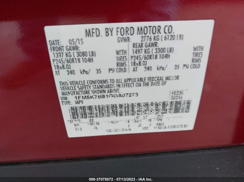 2016 FORD EXPLORER BASE - 1FM5K7B81GGA07273