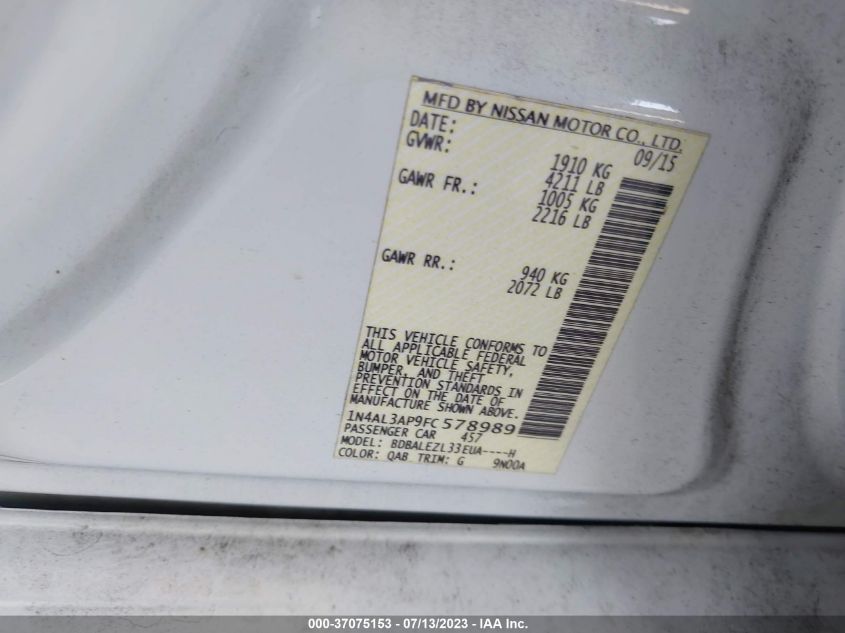 2015 NISSAN ALTIMA 2.5 S - 1N4AL3AP9FC578989