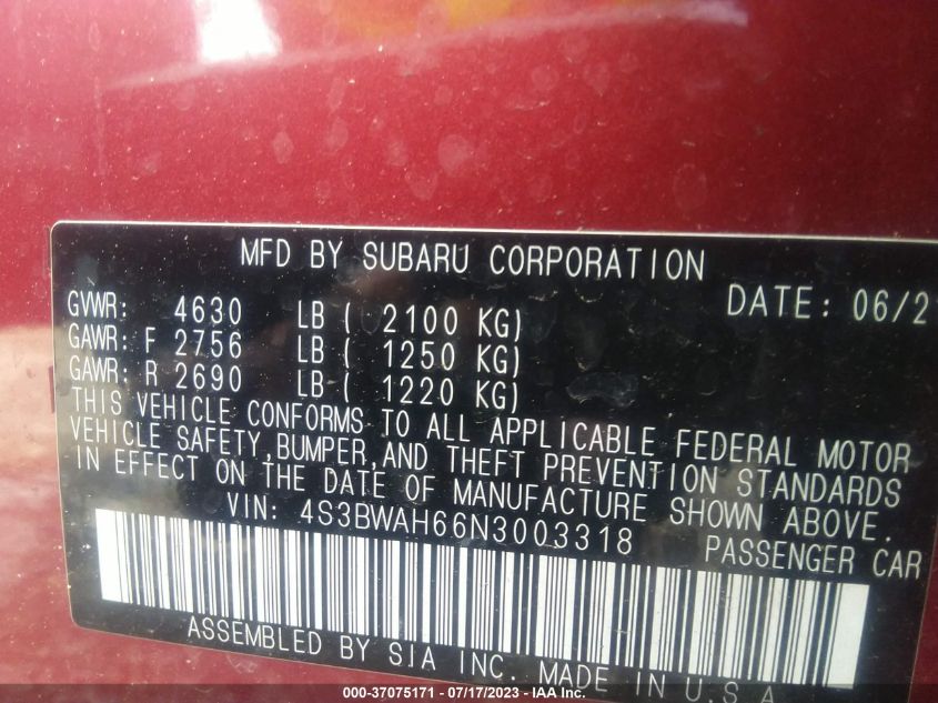2022 SUBARU LEGACY SPORT - 4S3BWAH66N3003318