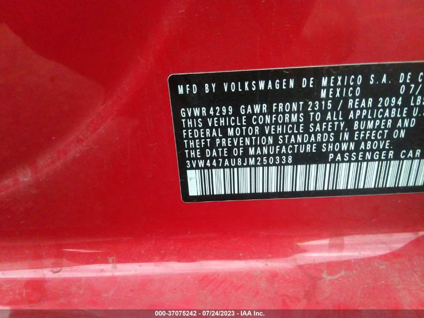 2018 VOLKSWAGEN GOLF GTI S/SE/AUTOBAHN - 3VW447AU8JM250338