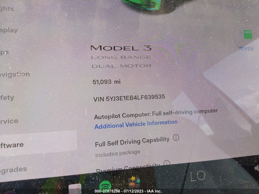 VIN 5YJ3E1EB4LF639535 2020 TESLA MODEL 3 LONG RANGE