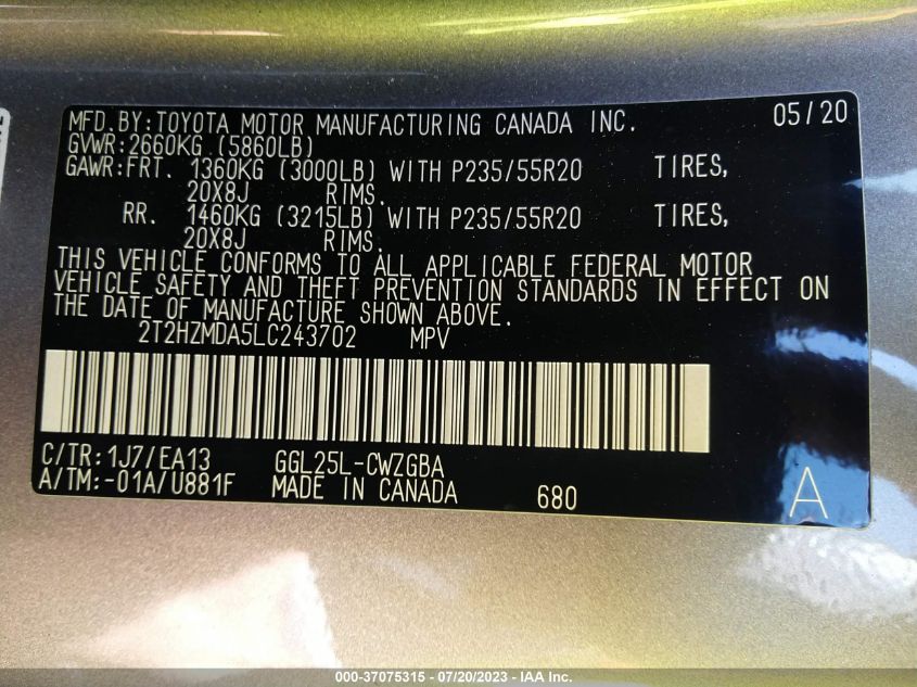2020 LEXUS RX - 2T2HZMDA5LC243702