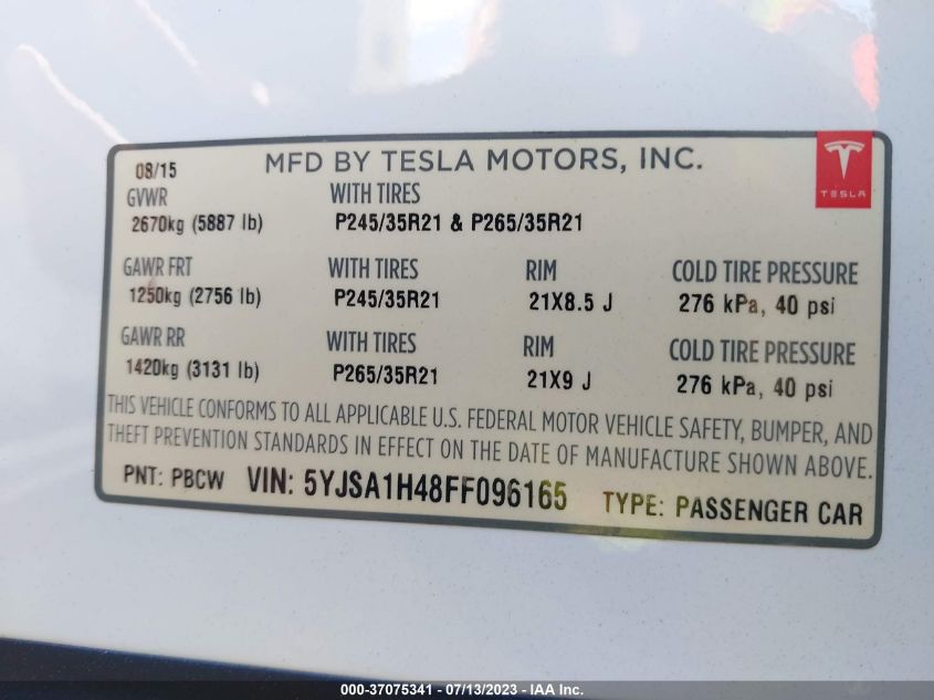 2015 TESLA MODEL S 85D/P85D/90D/P90D - 5YJSA1H48FF096165