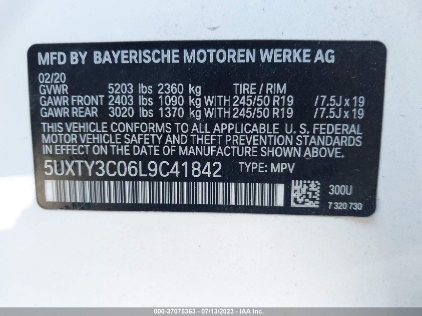 5UXTY3C06L9C41842 2020 BMW X3, photo no. 9