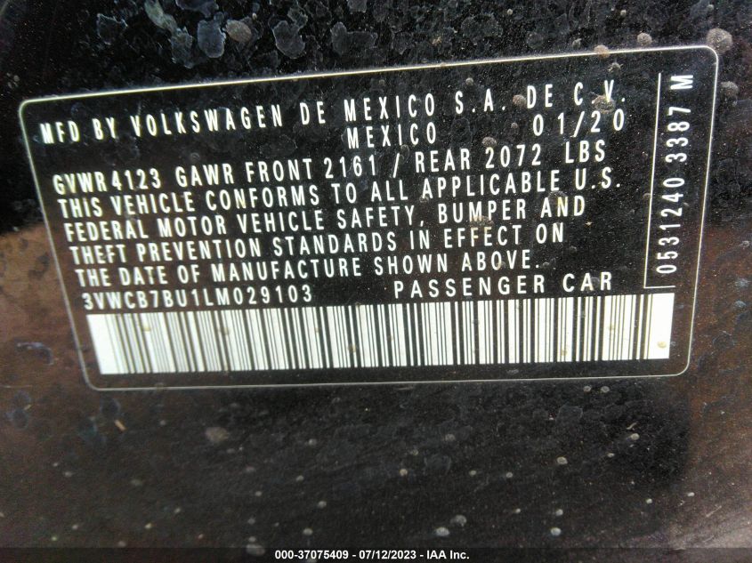 2020 VOLKSWAGEN JETTA S/SE/R-LINE - 3VWCB7BU1LM029103