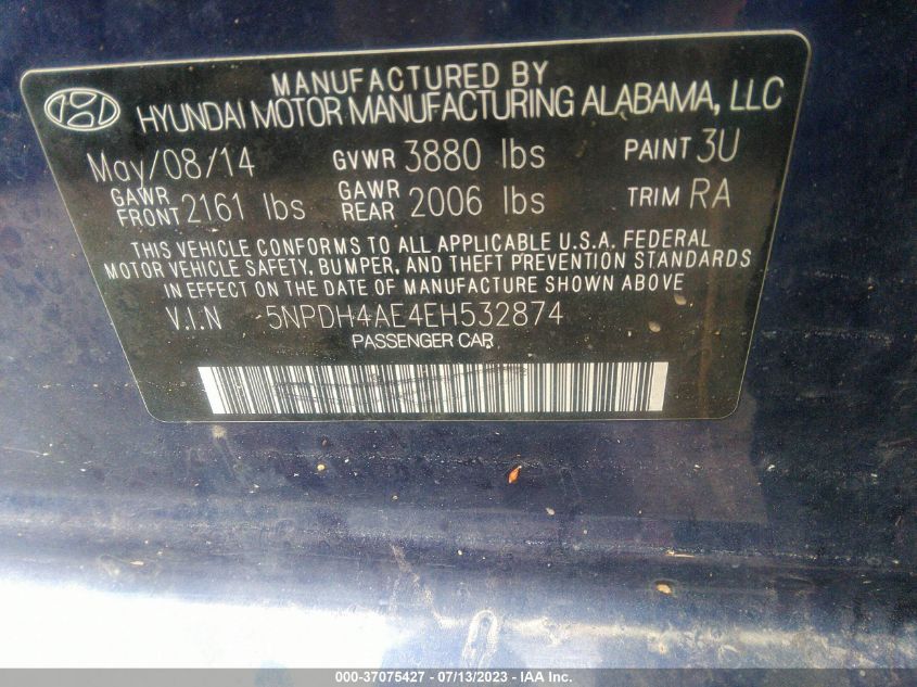 5NPDH4AE4EH532874 | 2014 HYUNDAI ELANTRA